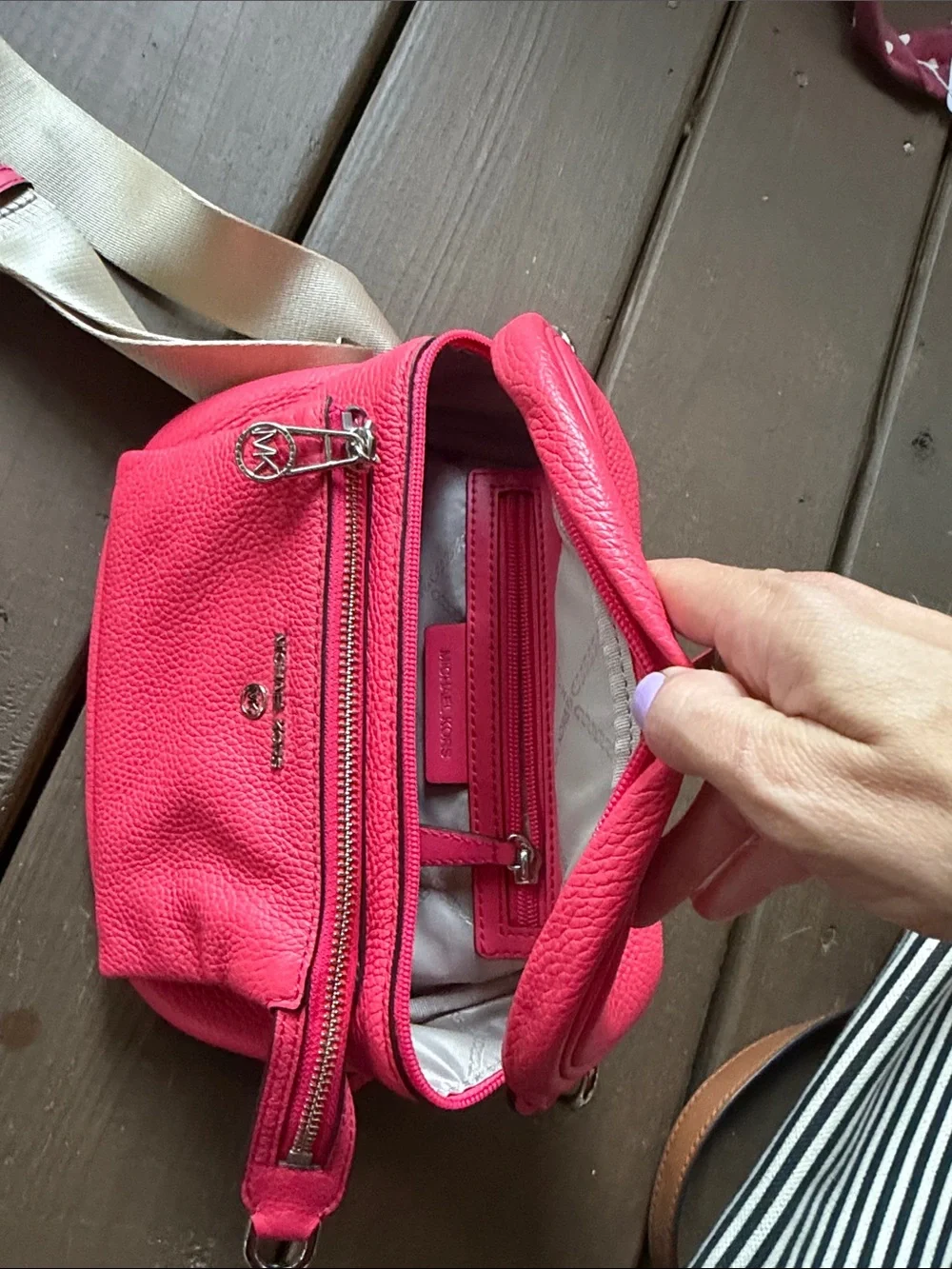 Michael Kors Hot Pink Crossbody with Cream Strap